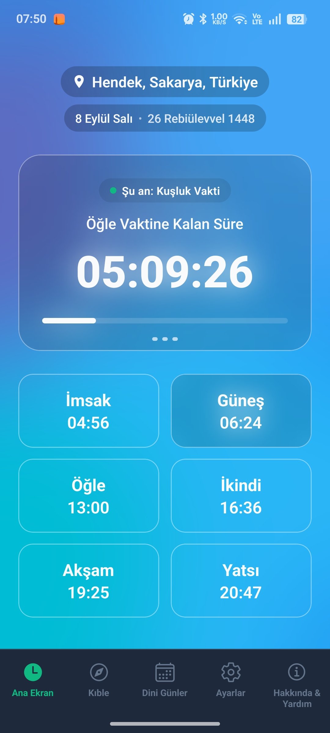 Ezan Vakti Öğle Ekranı